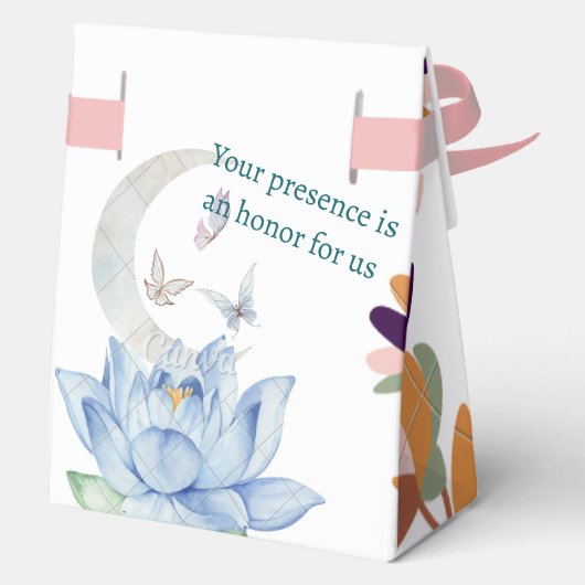 ボホ ロータス & ムーン ウェディング フェイバーボックス リボン付き (裏面)