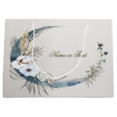 ボホ ワイト オーキッド フラワーズ ブルー ムーン エレガント パーティー ラージペーパーバッグ (正面)