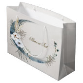 ボホ ワイト オーキッド フラワーズ ブルー ムーン エレガント パーティー ラージペーパーバッグ (裏面アングル)