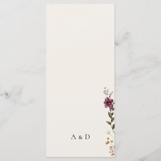 ボホ ワイルドフラワーズ モノグラム ウェディング 3 コース メニュー (裏面)