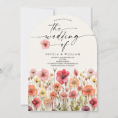 ボホ ワイルドフラワー ウェディング QRコード アーチ 招待状 (正面)