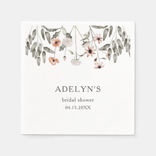 ボホ ワイルドフラワー ブライダルシャワー スタンダードカクテルナプキン (正面)