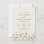 ボホ ワイルドフラワー ベージュ オールインワン QRコード ウェディング 招待状 (正面)