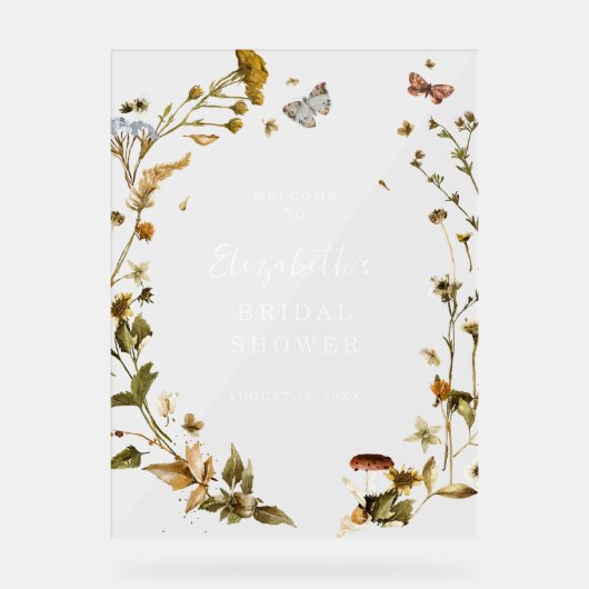 ボホ ワイルドフラワー | 秋のブライダルシャワー ウェルカム アクリルサイン (正面)