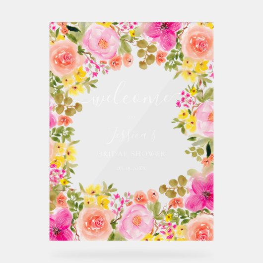 ボホ ワイルド フラワーズ ガーデン ブライダル シャワー ウェルカム アクリルサイン (正面)