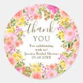 ボホ ワイルド フラワーズ サンクス ピンク ブライダル シャワー ラウンドシール (正面)