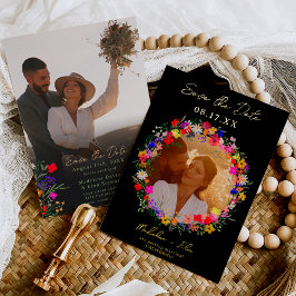 ボホ ワイルド フラワー 2 フォト ウェディング セーブ ザ デート 箔招待状