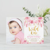 ボホ ワイルド ワン ピンク ローズ フラワル ドリームキャッチャー 招待状 (スタンド正面)