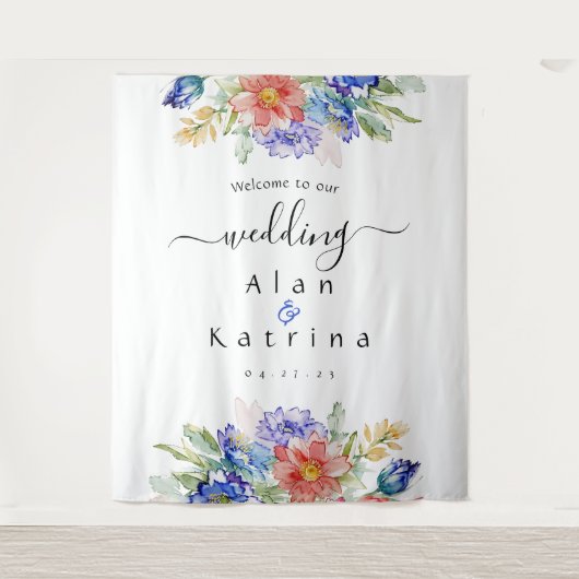 ボホ ヴィブラント フラワーズ 大型 ウェディング サイン タペストリー (正面)