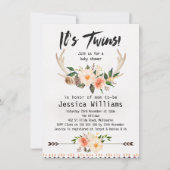 ボホ〔雄ジカの〕枝角ツインズベビーシャワー招待状 招待状 (正面)