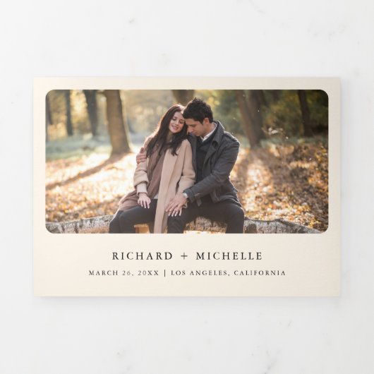 ボホ〔雄ジカの〕枝角テラコッタフローラQRコード結婚ズ 三つ折り招待状 (カバー)