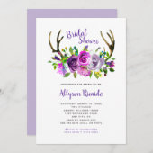 ボホ〔雄ジカの〕枝角パープルミックスフローラブライダルシャワー 招待状 (正面/裏面)