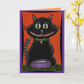 ボボ黒猫及びスカルつば-ハロウィンカード カード (黄色い花)