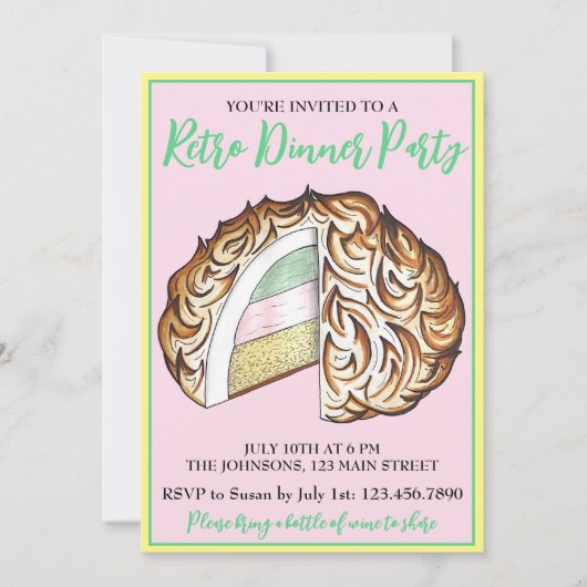 ボムベ焼いたアラスカレトロディナーパーティーデザート食品 招待状 (正面)