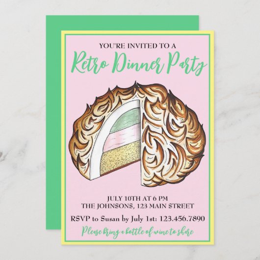 ボムベ焼いたアラスカレトロディナーパーティーデザート食品 招待状 (正面/裏面)