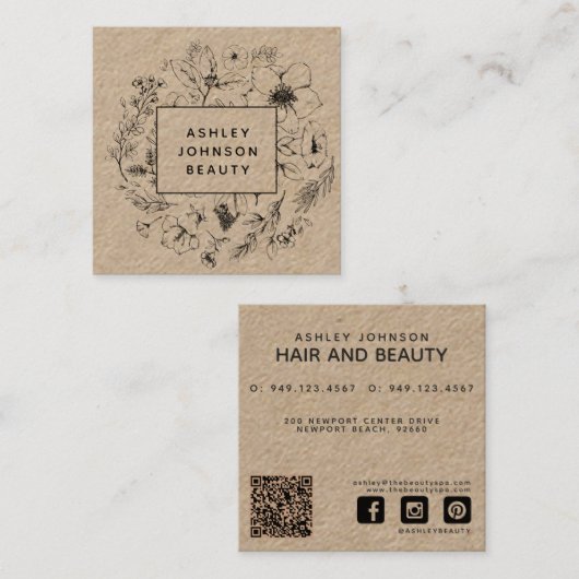 ボモダンタニカルクラフトとブラックフローラ スクエア名刺 (正面/裏面)