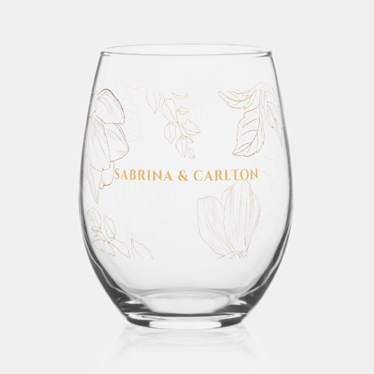 ボモダンタニカルゴールデン自然結婚フローラ ステムなしワイングラス (正面)