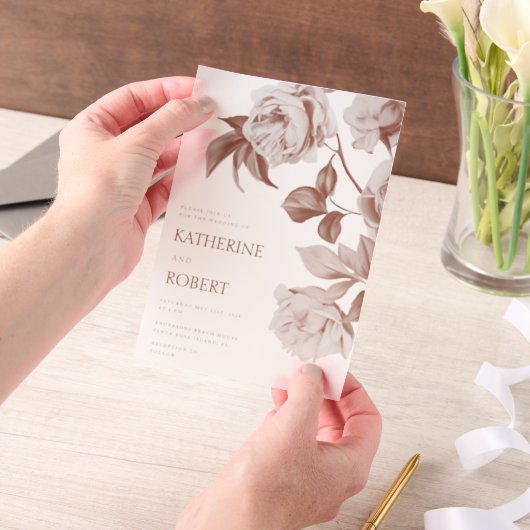 ボモダンタニカルフローラバラ結婚式招待状 ベラム紙招待状 (ポータブル)