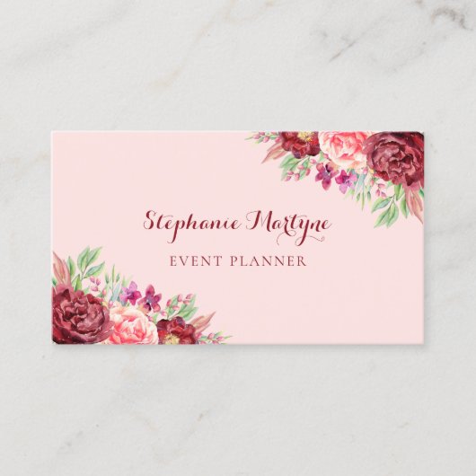 ボモダンタニカルブルゴーニュ赤面フローラ水彩 名刺 (正面)