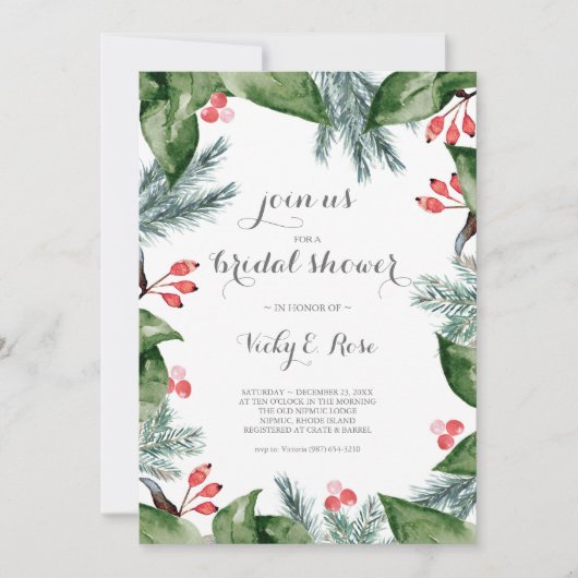 ボモダンタニカルボーダークリスマスブライダルシャワー 招待状 (正面)