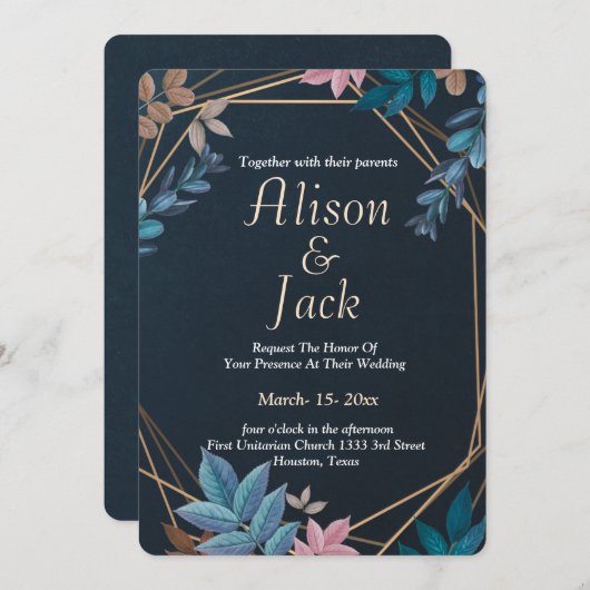 ボモダンタニカル幾何フレ結婚ーム 招待状 (正面/裏面)