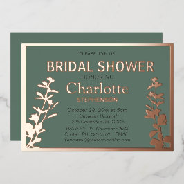 ボモダンタニカル葉ブライダルシャワーバラ金ゴールド 箔招待状