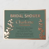 ボモダンタニカル葉ブライダルシャワーバラ金ゴールド 箔招待状 (正面)