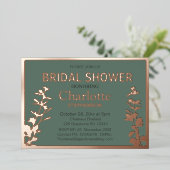 ボモダンタニカル葉ブライダルシャワーバラ金ゴールド 箔招待状 (立ち正面)