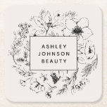 ボモダンタニカル赤面とブラックブランド スクエアペーパーコースター<br><div class="desc">お客与えさまは、お客さまが自分の美しいブランドのコースターを連れて飲む！赤面モダンピンクの背景に美しい手描きブラックフローラデザインを施した植物性赤面とブラック・スクエア紙コースターで、お客様のビジネス名を表すブラック縁ど赤面長方形を重ねる。著作権Anastasiaのデザインは、すべての権利を留保。</div>