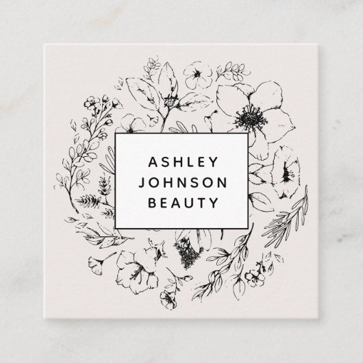 ボモダンタニカル赤面ピンク白と黒 スクエア名刺 (正面)