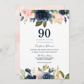 ボモダンタニカル赤面&ネイビーフローラ90誕生日 招待状 (正面/裏面)