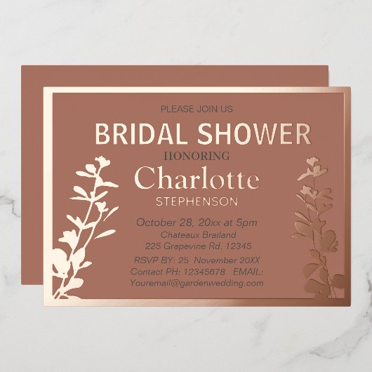 ボモダンタニ葉ックブライダルシャワー 箔招待状 (正面/裏面)