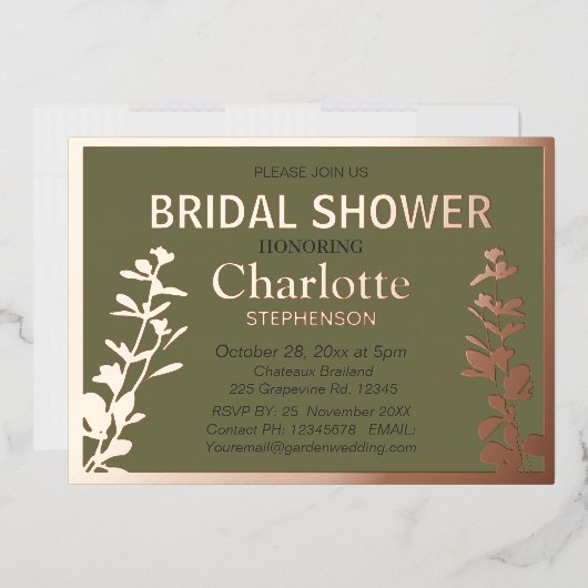 ボモダンタニ葉ックブライダルシャワー 箔招待状 (封筒)