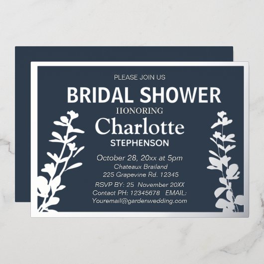 ボモダンタニ葉ックブライダルシャワー 箔招待状 (正面/裏面)