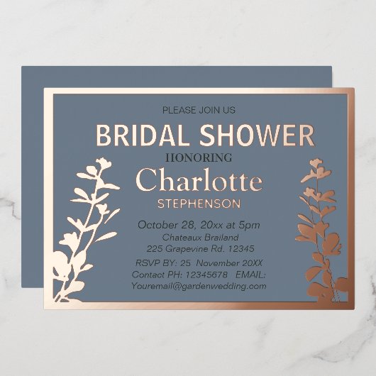 ボモダンタニ葉ックブライダルシャワー 箔招待状 (正面/裏面)