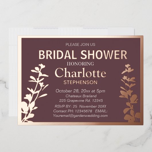 ボモダンタニ葉ックブライダルシャワー 箔招待状 (封筒)