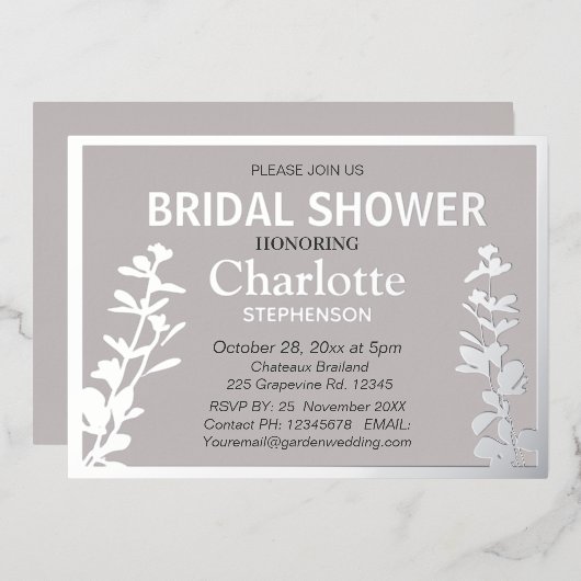 ボモダンタニ葉ックブライダルシャワー 箔招待状 (正面/裏面)