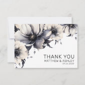 ボモダンホエレガント白黒フローラ結婚ズ サンキューカード (正面)