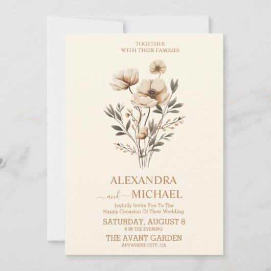 ボモダンホエレガント自然野結婚花 招待状 (正面)