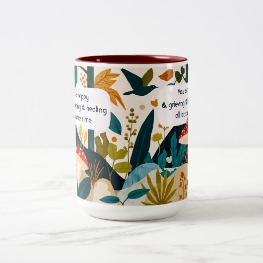 ボモダンホフォークアート自然コラージュマッシュルームマグ ツートーンマグカップ (中央)