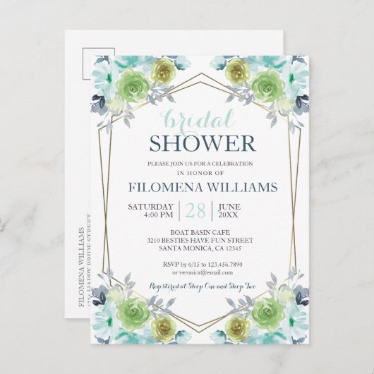 ボモダンホフローラ幾何学模様ブライダルシャワーInvite インビテーションポストカード (正面/裏面)