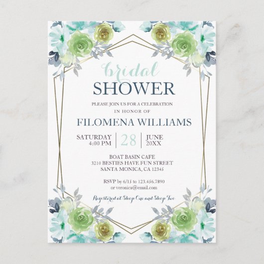 ボモダンホフローラ幾何学模様ブライダルシャワーInvite インビテーションポストカード (正面)