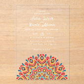 ボモダンホ族フローラカラフルマンダラ結婚ズ アクリル招待状 (正面)