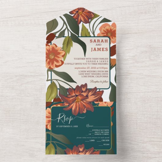 ボモダンホ素朴フローラ秋の結婚式カスタム オールインワン招待状 (内側)