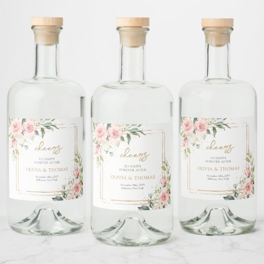 ボモダンホ赤面ピンクフローラ金ゴールドグリッター結婚ズ リキュールボトルラベル (ボトル)