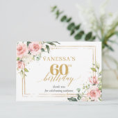 ボモダンホ赤面ピンクフローラ金ゴールド60誕生日 サンキューカード (スタンド正面)