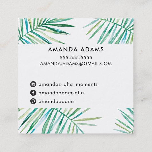 ボモダンボ離れホウォーター色のヤシ スクエア名刺 (裏面)