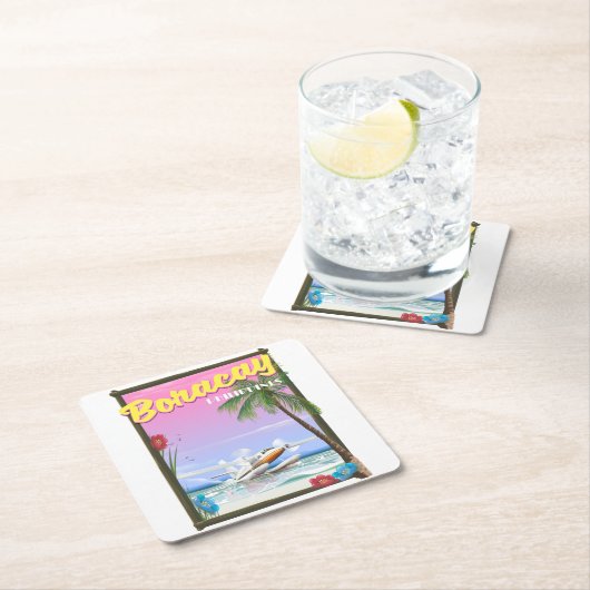 ボラカイフィリピンビーチ旅行ポスター スクエアペーパーコースター (インサイチュ)