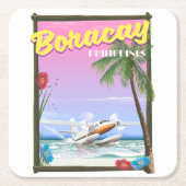 ボラカイフィリピンビーチ旅行ポスター スクエアペーパーコースター (正面)