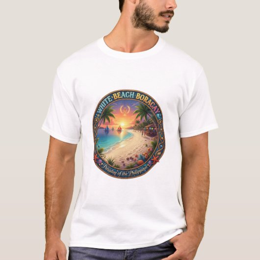ボラカイ島の白い砂浜 Tシャツ (正面)